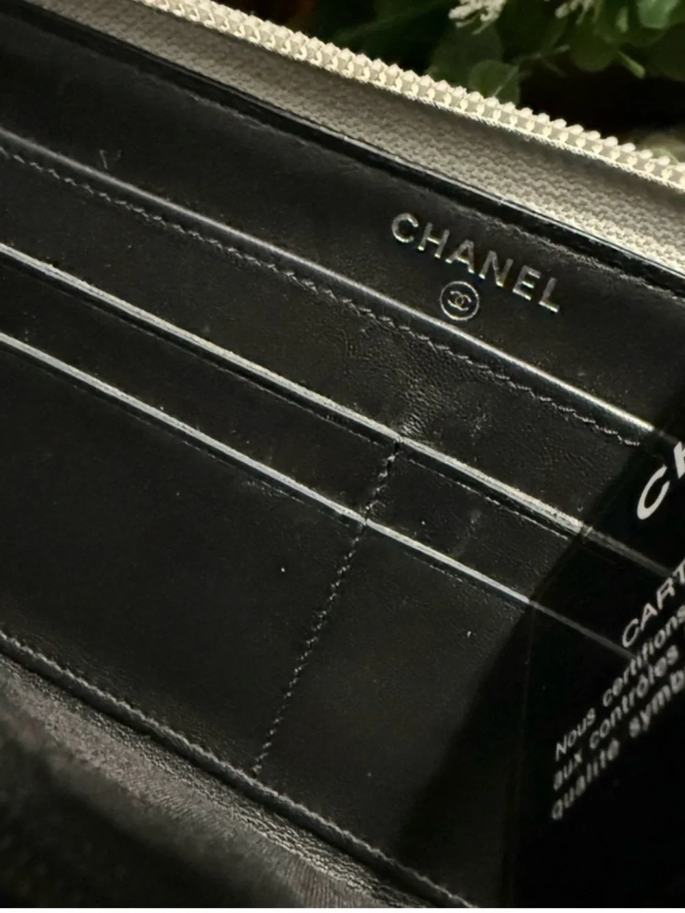 CHANEL Black/Silver Leather Compact Boy Wallet